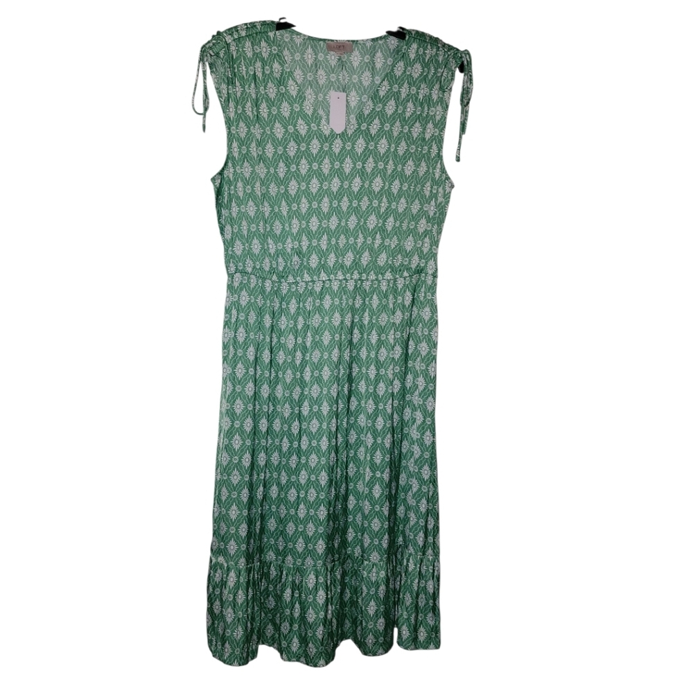LOFT Green Printed Midi Dress